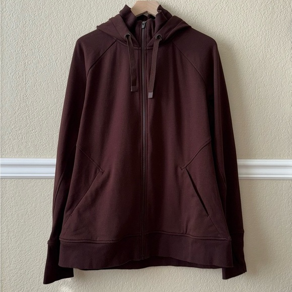 Athleta Triumph Zip Hoodie Jacket Fleece Lined Chocolate Brown Size XL - Picture 2 of 13